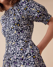 Ditsy Floral Print Dress in Organic Cotton, Blue (NAVY), large