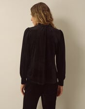Ruby Long Sleeve Ruffle Velvet Top, Black (BLACK), large