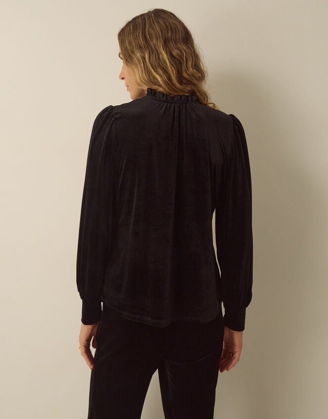 Ruby Long Sleeve Ruffle Velvet Top, Black (BLACK), large