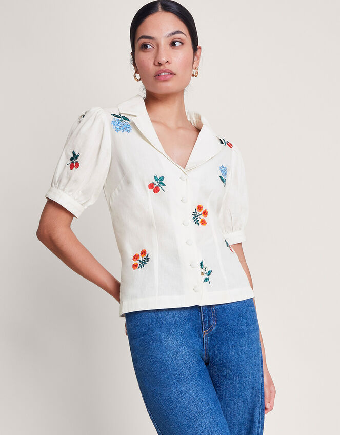 Piera Embroidered Blouse, Ivory (IVORY), large