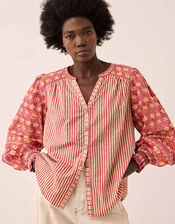 East Devyn Hand Block Print Cotton Top, Pink (PINK), large