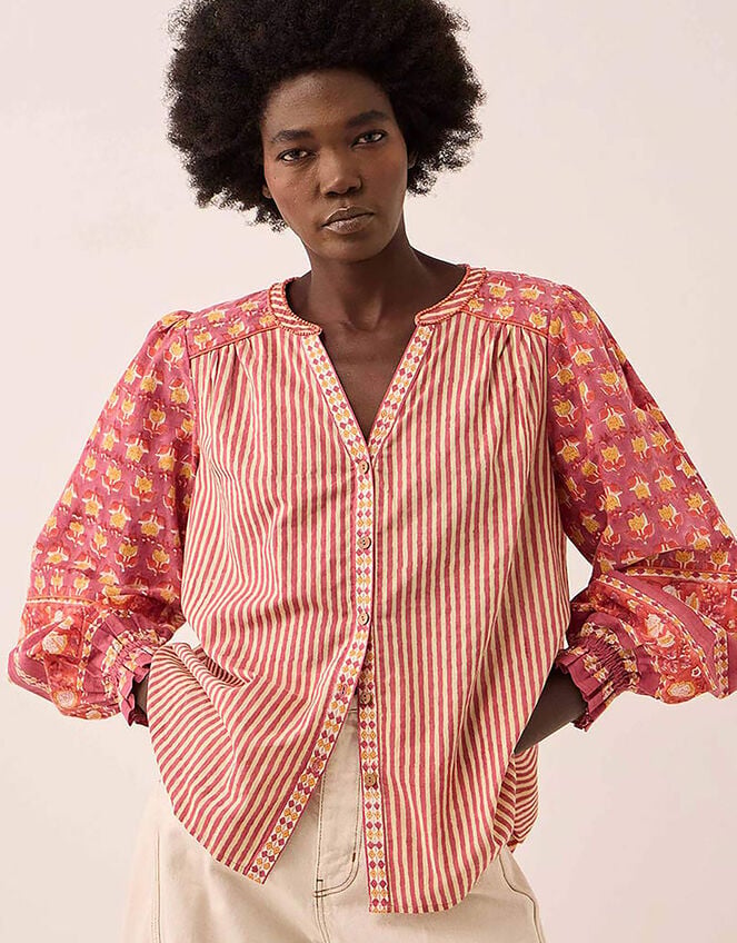 East Devyn Hand Block Print Cotton Top, Pink (PINK), large