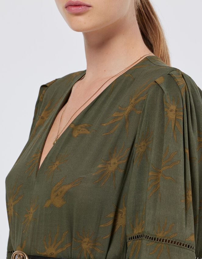 Scotch and Soda Bird Printed Maxi Dress, Green (OLIVE), large