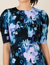Mason Blurred Floral Midi Dress, Blue (BLUE), large