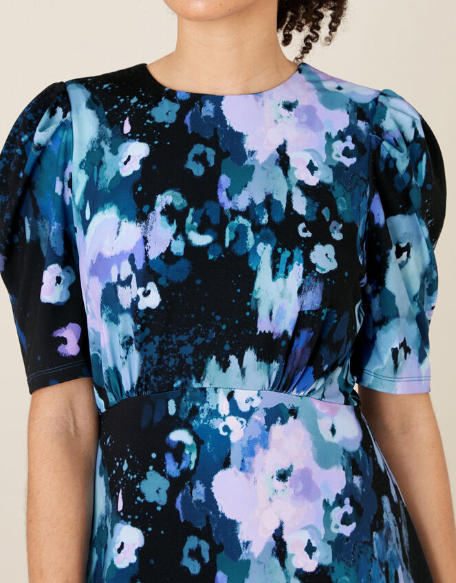 Mason Blurred Floral Midi Dress, Blue (BLUE), large