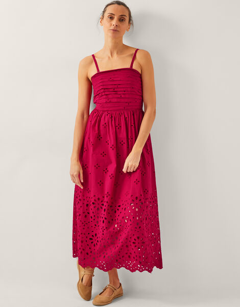 Etta Broderie Midi Dress, Red (RED), large