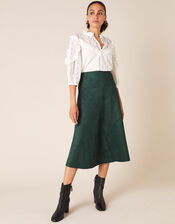 Suedette Midi Skirt with Recycled Fabric, Green (DARK GREEN), large