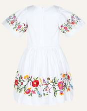 Boutique Kaia Embroidered Flutter Sleeve Dress, White (WHITE), large