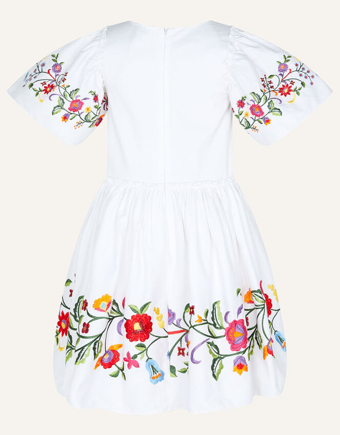 Boutique Kaia Embroidered Flutter Sleeve Dress, White (WHITE), large