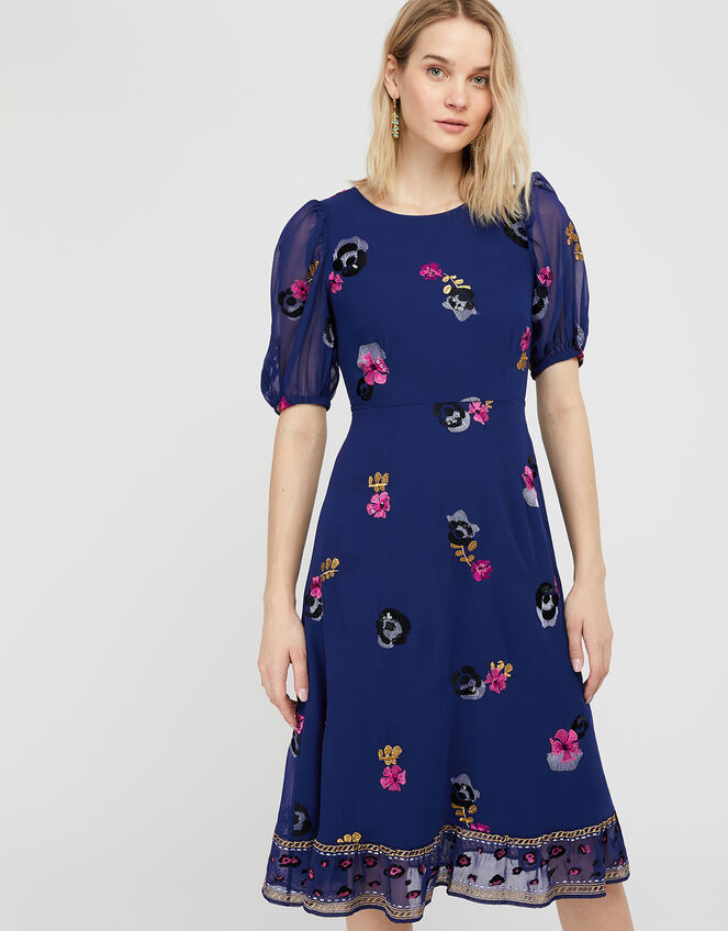 April Floral Embroidery Tea Dress, Blue (BLUE), large