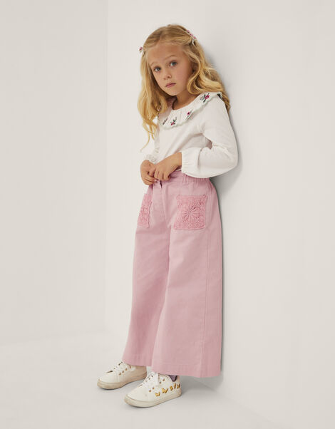 Crochet Pocket High-Waist Trousers, Pink (PINK), large