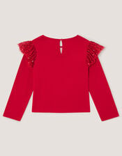 Sequin Christmas Long Sleeve Top, Red (RED), large