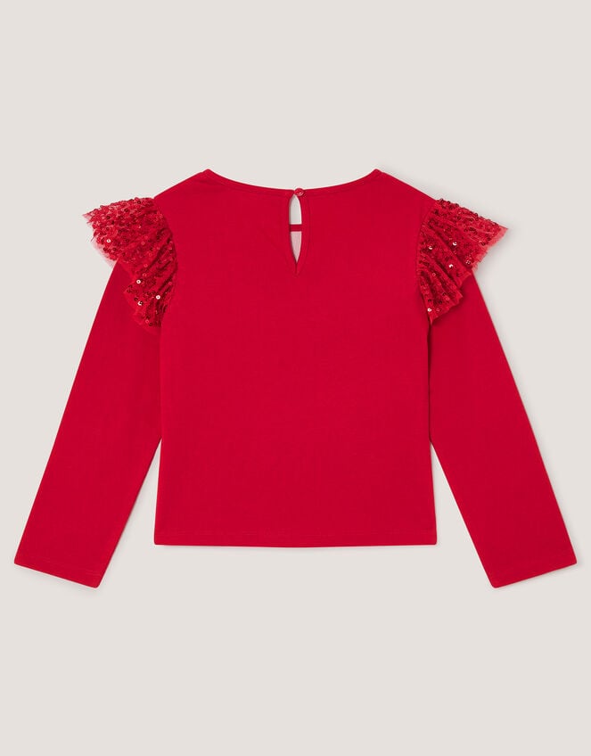 Sequin Christmas Long Sleeve Top, Red (RED), large
