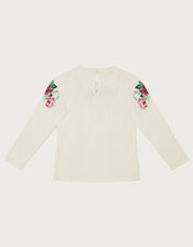 Boutique Embroidered Long Sleeve T-Shirt, Ivory (IVORY), large