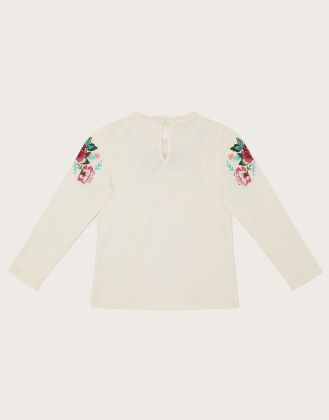 Boutique Embroidered Long Sleeve T-Shirt, Ivory (IVORY), large
