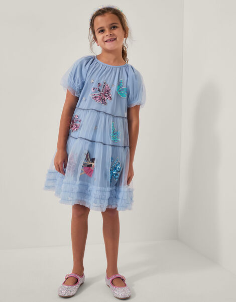 Butterfly Fairy Puff Sleeve Party Dress, Blue (BLUE), large