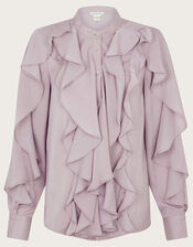 Lola Satin Ruffle Blouse, Mink (MINK), large