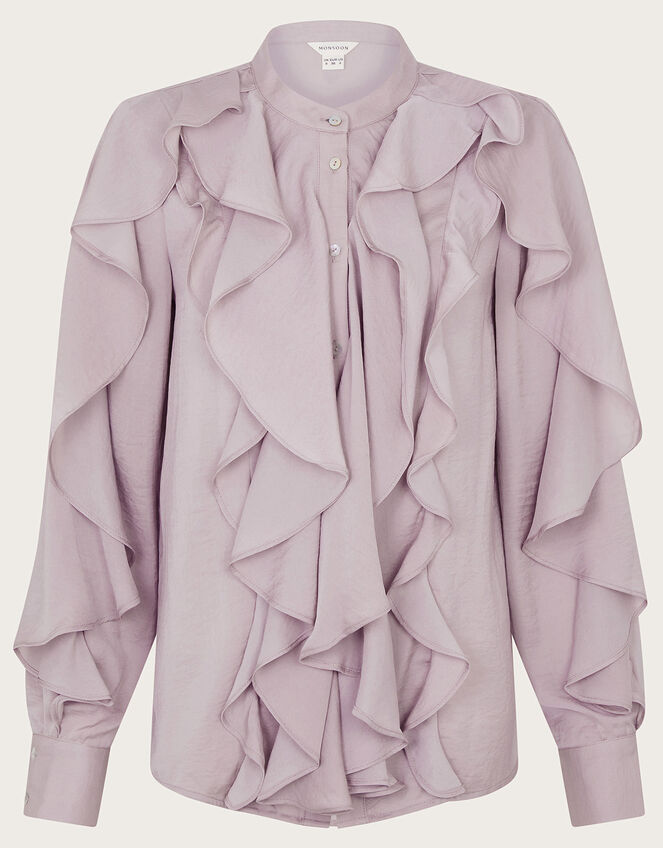 Lola Satin Ruffle Blouse, Mink (MINK), large
