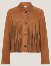 Lily Fringe Suede Jacket, Tan (TAN), large