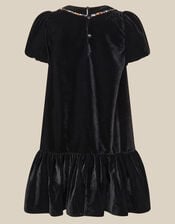 Mara Sequin Bow Velvet Swing Dress, Black (BLACK), large