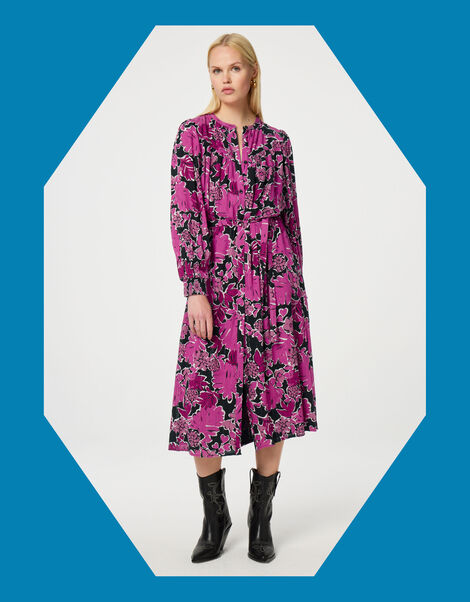 Fabienne Chapot Floral Midi Shirt Dress, Purple (RASPBERRY), large