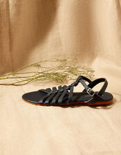Leather Strap Sandals, Blue (NAVY), large