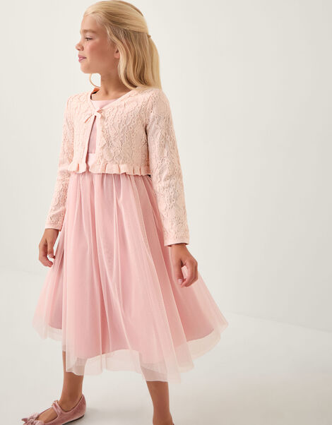 Lace Frill Bow Cardigan, Pink (PINK), large