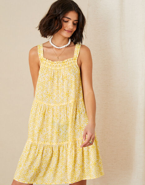 Zuri Printed Dress in LENZING™ ECOVERO™ Yellow, Yellow (YELLOW), large