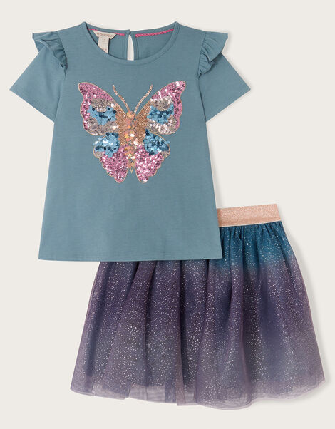 Butterfly Top and Disco Skirt Set Blue, Blue (BLUE), large