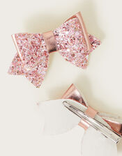 Twinkle Glitter Bow Hair Clips Set of Two, , large