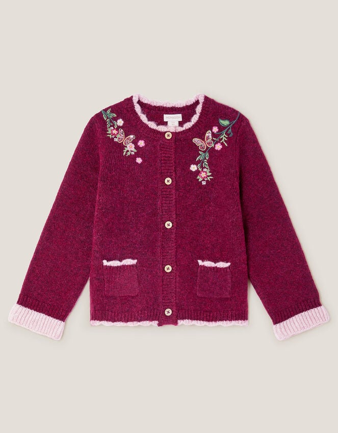 Floral Embroidered Cardigan, Red (BURGUNDY), large