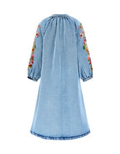 East Embroidered Denim Dress, Blue (BLUE), large