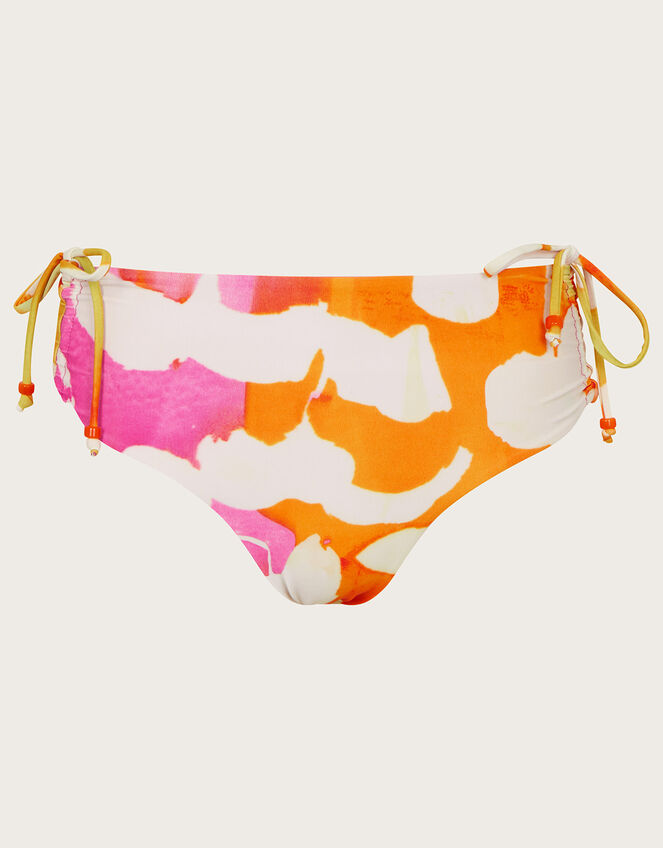 Abstract Print Ruched Bikini Bottoms , Pink (PINK), large