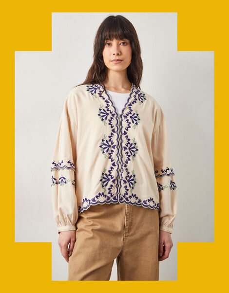 East Cresta Long Sleeve Embroidered Blouse, Ivory (IVORY), large
