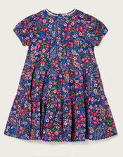 Paisley Tiered Dress in Recycled Polyester, Blue (NAVY), large