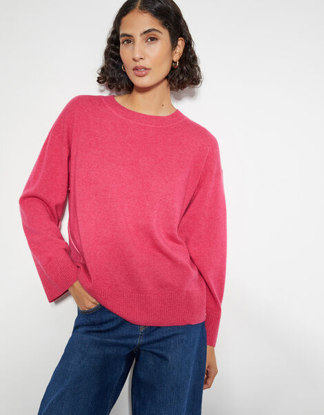 Cindy Cashmere Crewneck Sweater, Pink (PINK), large
