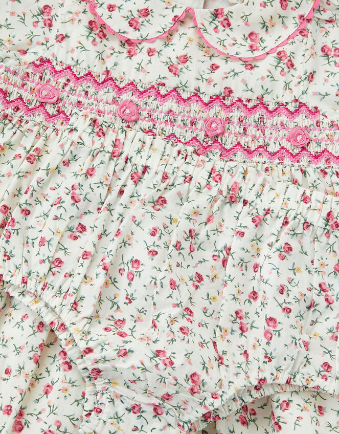 Baby Rose Smocked Dress & Knickers Set, Ivory (IVORY), large