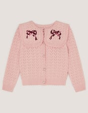 Sequin Bow Pointelle Cardigan, Pink (PINK), large