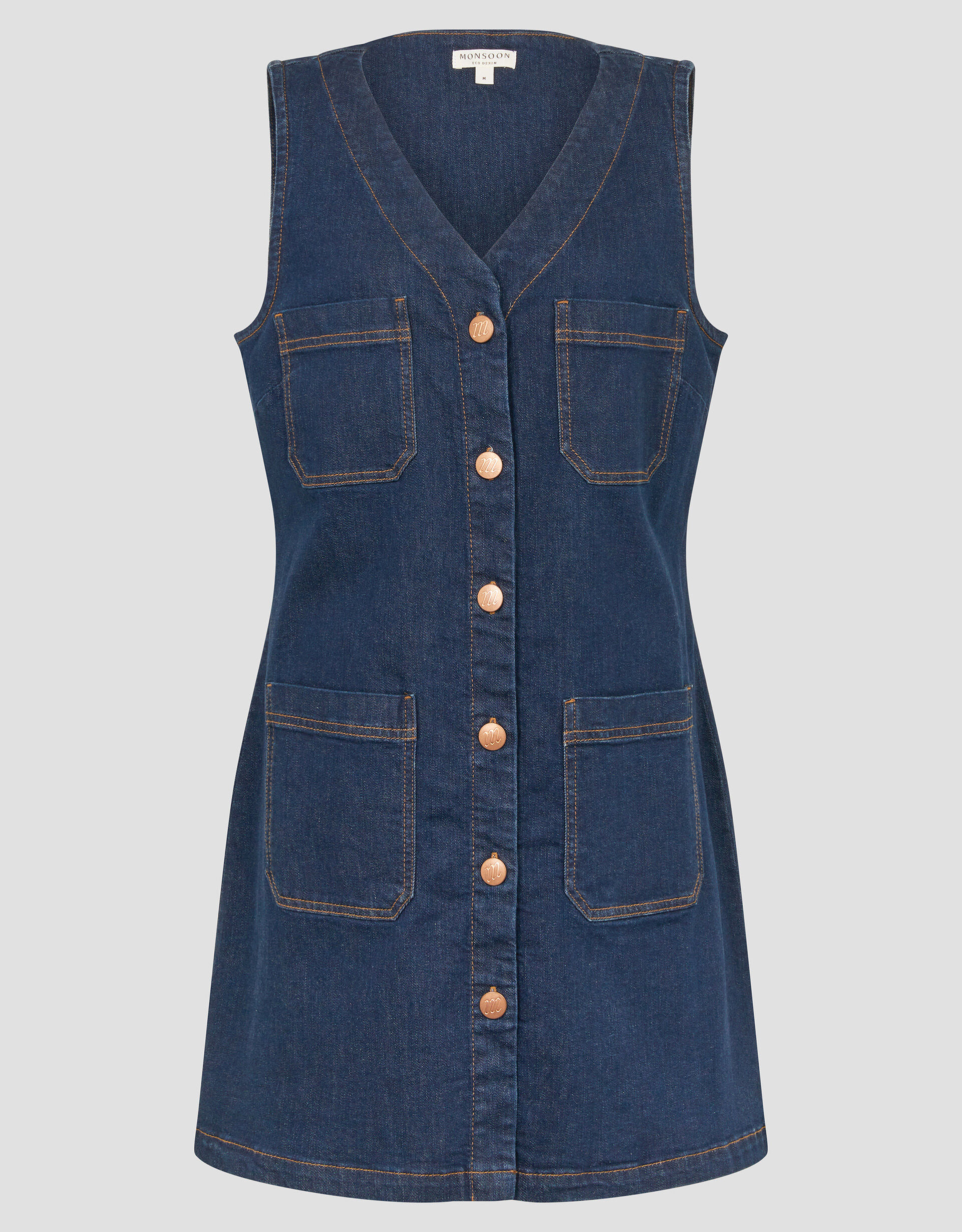 Pinafore denim dress with pockets 2025