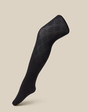 90 Denier Plush Diamond Print Tights, Black (BLACK), large