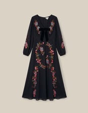 Margot Floral Embroidered Midi Dress, Black (BLACK), large