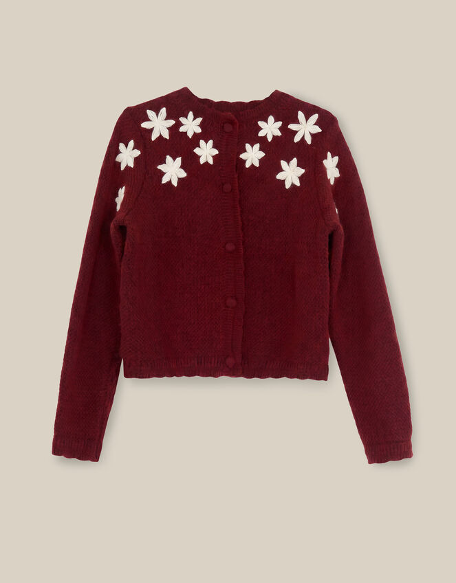 Erin Floral Embroidered Cardigan, Red (BURGUNDY), large