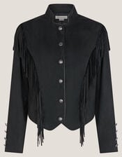 Salome Fringe Suedette Jacket, Black (BLACK), large