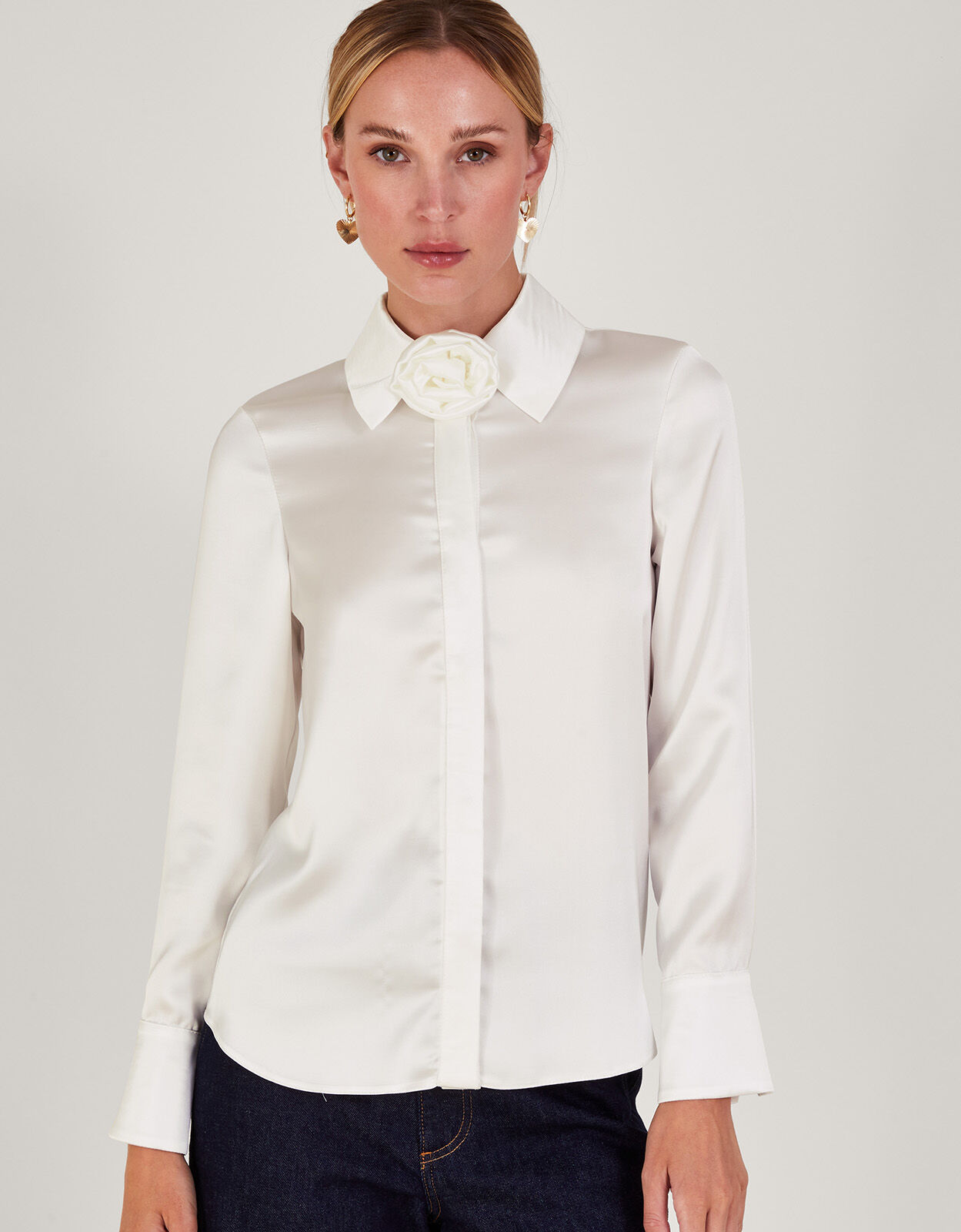 Ivory satin blouse new arrivals