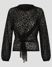 Deb Devor&eacute; Leopard Print Sheer Top, Black (BLACK), large