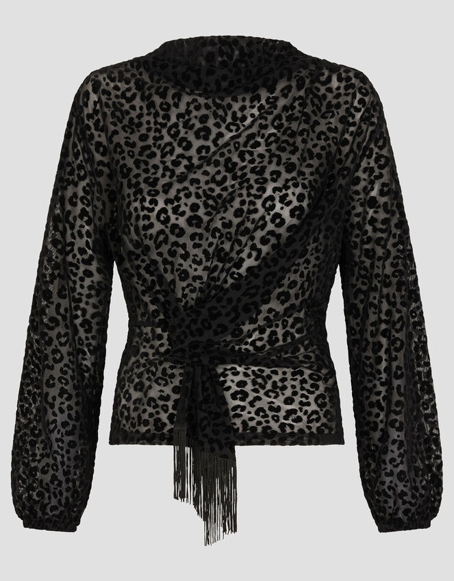 Deb Devor&eacute; Leopard Print Sheer Top, Black (BLACK), large