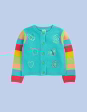 Frugi Cammie Butterfly Embroidered Cardigan, Blue (BLUE), large