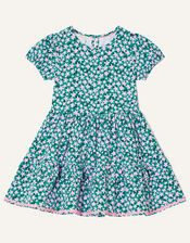 Ditsy Tiered Short Sleeve Jersey Dress, Green (GREEN), large