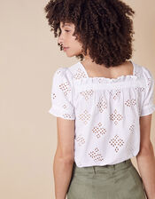Broderie Anglaise Top in Organic Cotton, White (WHITE), large