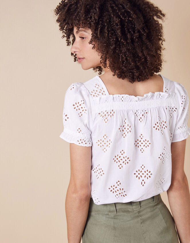 Broderie Anglaise Top in Organic Cotton, White (WHITE), large